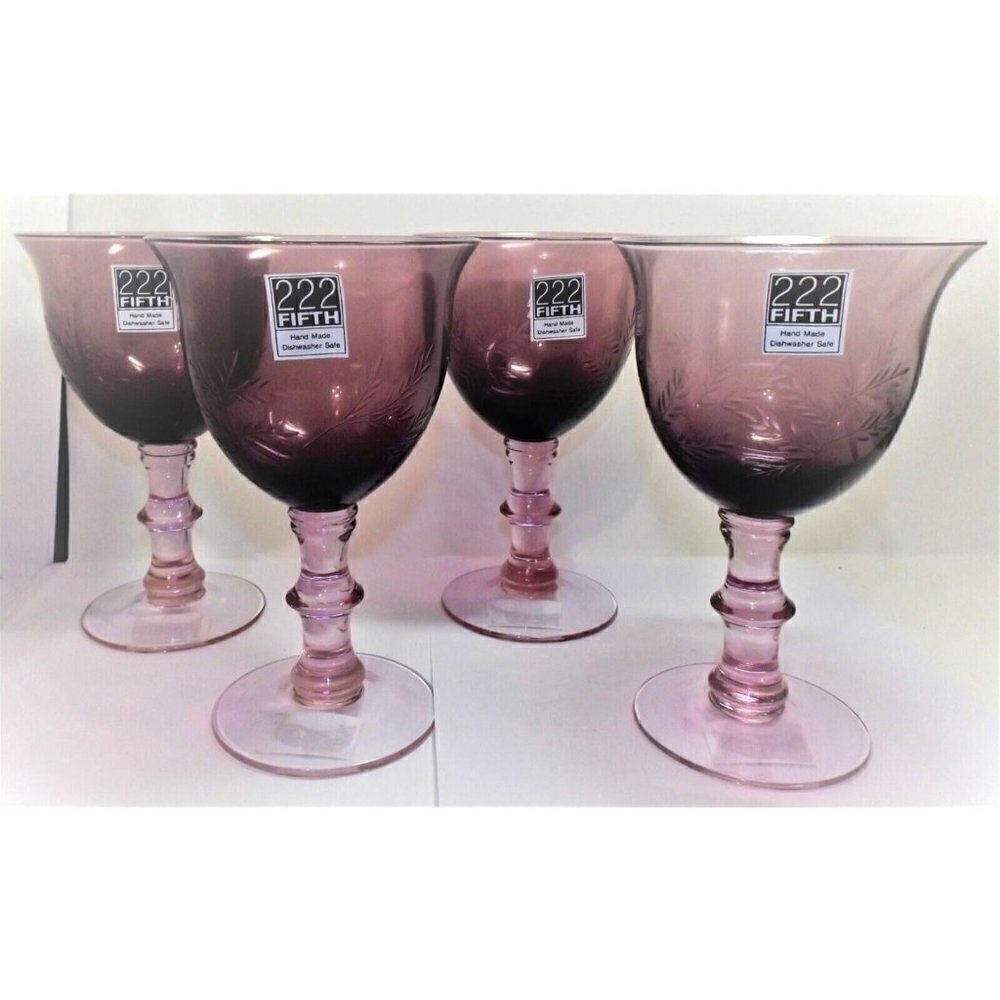 222 Fifth Set of 4 Olivia stemmed wine glasses purple new